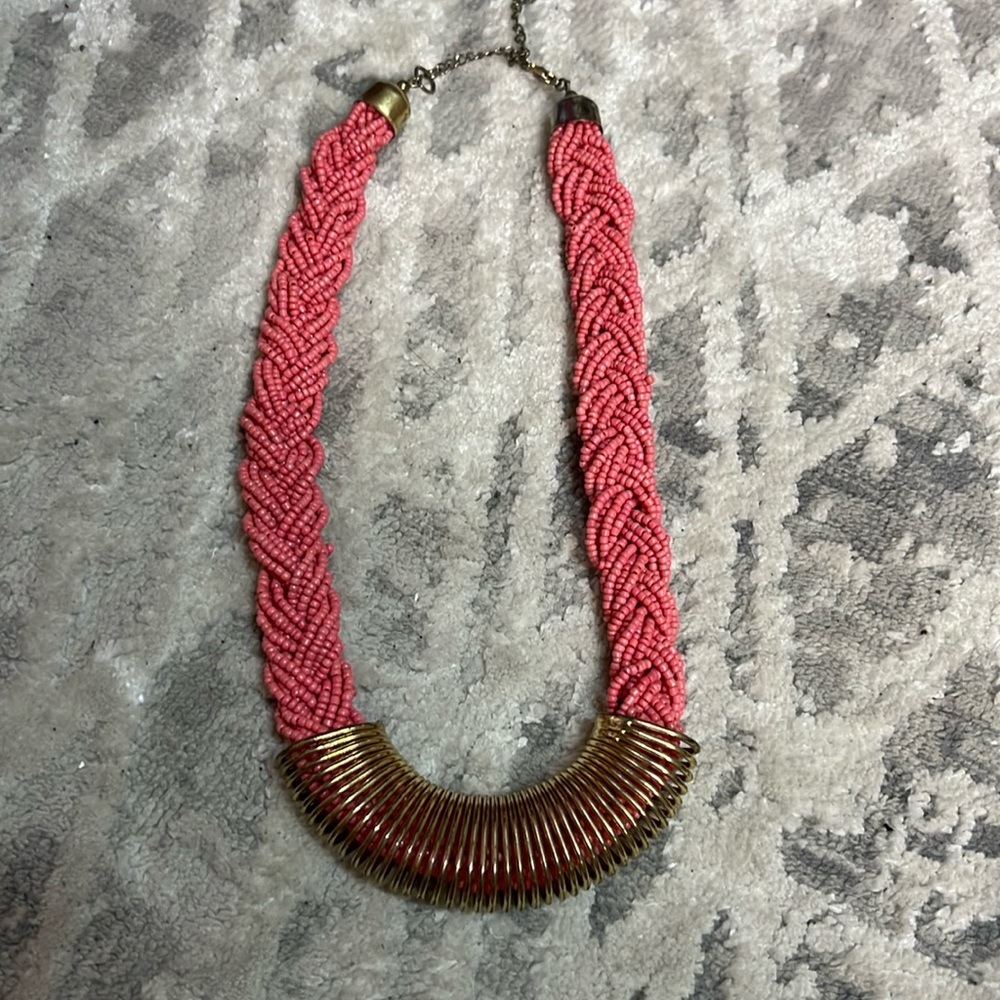Peach seed bead chunky necklace with gold spring attachment